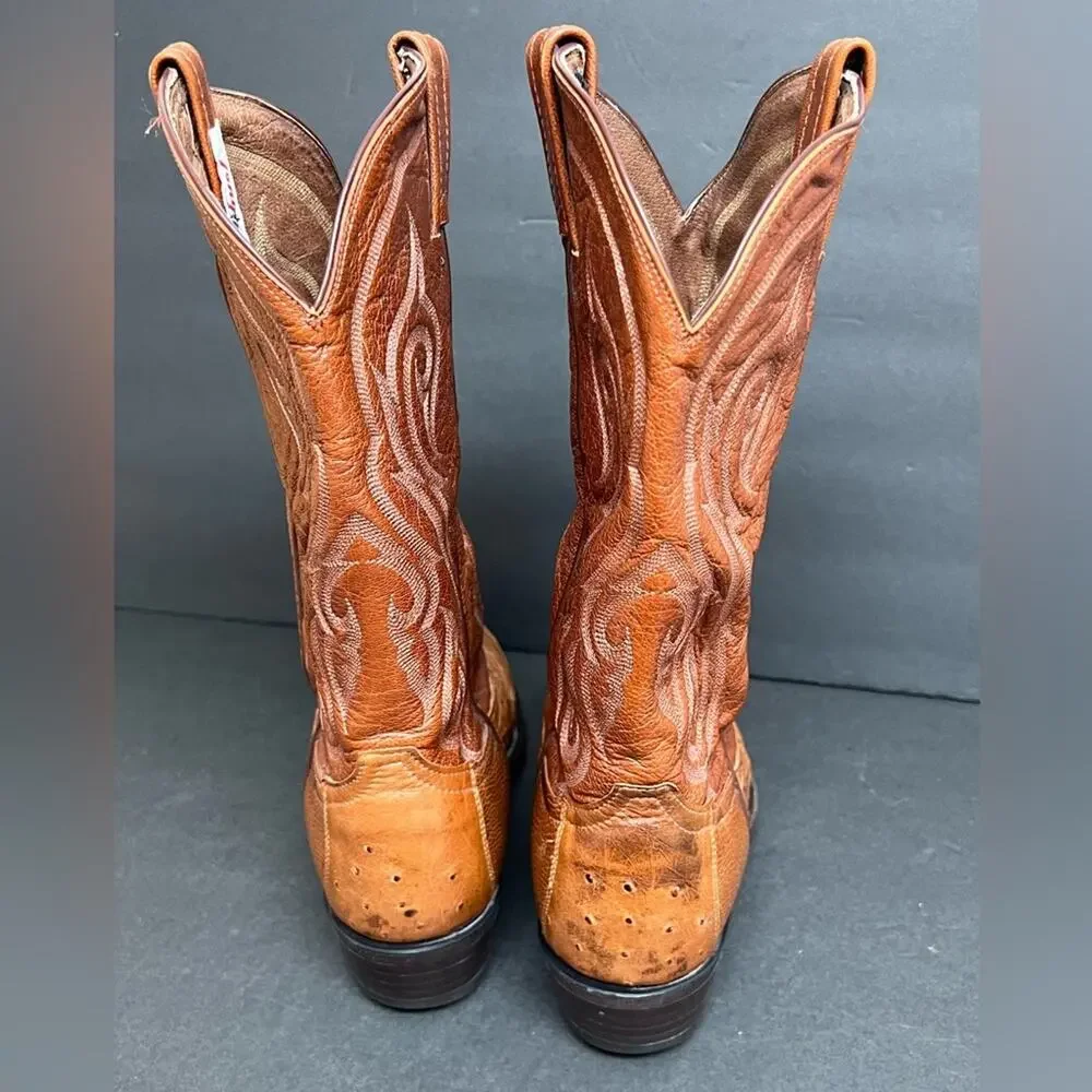 Tony Lama CZ906 Peanut Brittle 4-Piece Ostrich Cowboy Western Mens Boots SZ 9 EE